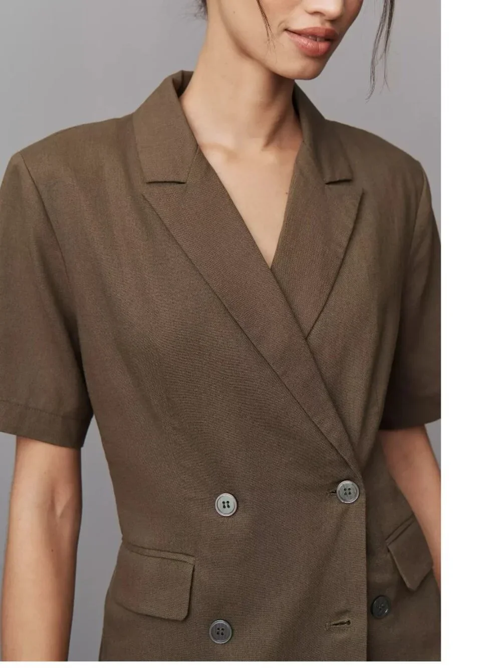 Anthropologie Dolan Left Coast Short-Sleeve Linen Blend Blazer green color XL